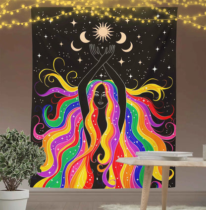 Mermaid Princess Moon Goddess Divination Tapestry-Taspetry-Wallarts Lab-100cm * 150cm-Monkey Ninja