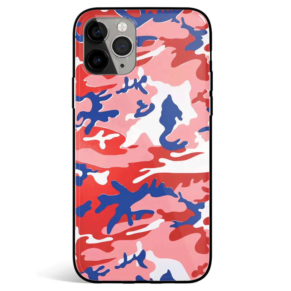 Military Camouflage Red iPhone Tempered Glass Soft Silicone Phone Case-Feature Print Phone Case-Monkey Ninja-iPhone 17-Glass Case-Monkey Ninja