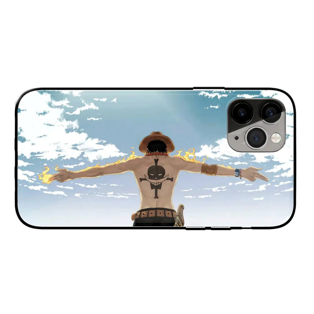 One Piece Ace Fire Whitebeard iPhone Tempered Glass Soft Silicone Phone Case-Phone Case-Monkey Ninja-iPhone 17-Glass Case-Monkey Ninja