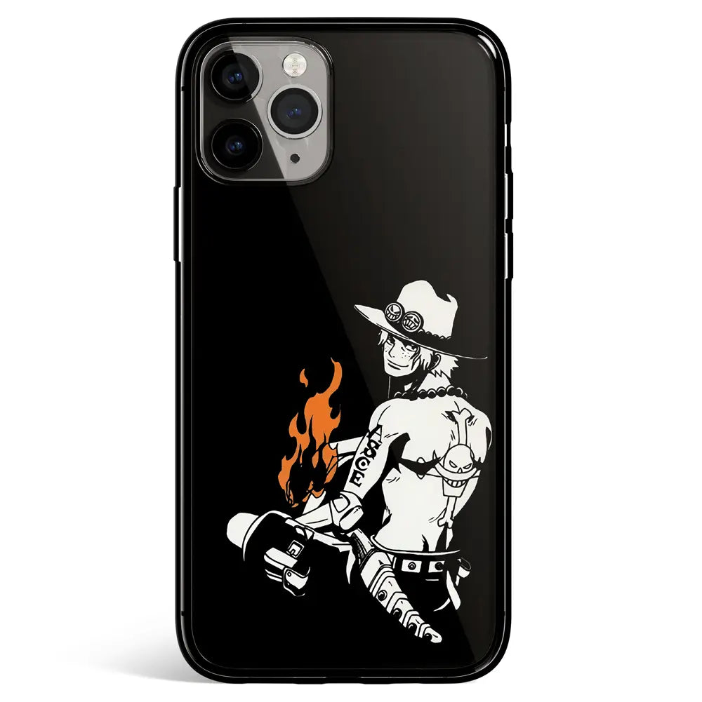 One Piece Ace Silhouette iPhone Tempered Glass Soft Silicone Phone Case-Phone Case-Monkey Ninja-iPhone 17-Glass Case-Monkey Ninja