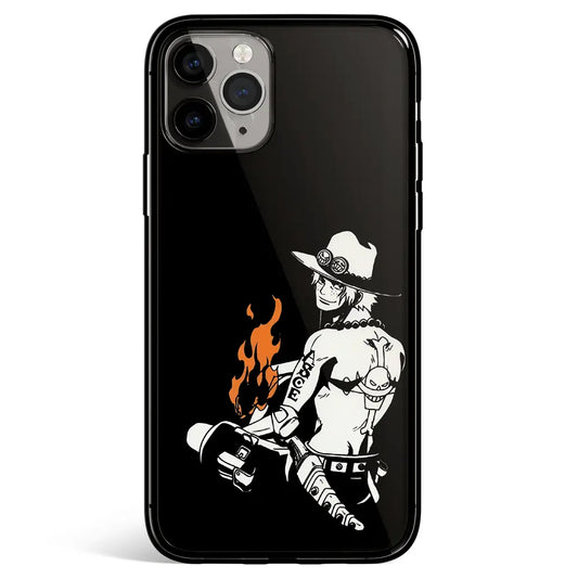 One Piece Ace Silhouette iPhone Tempered Glass Soft Silicone Phone Case-Phone Case-Monkey Ninja-iPhone 17-Glass Case-Monkey Ninja