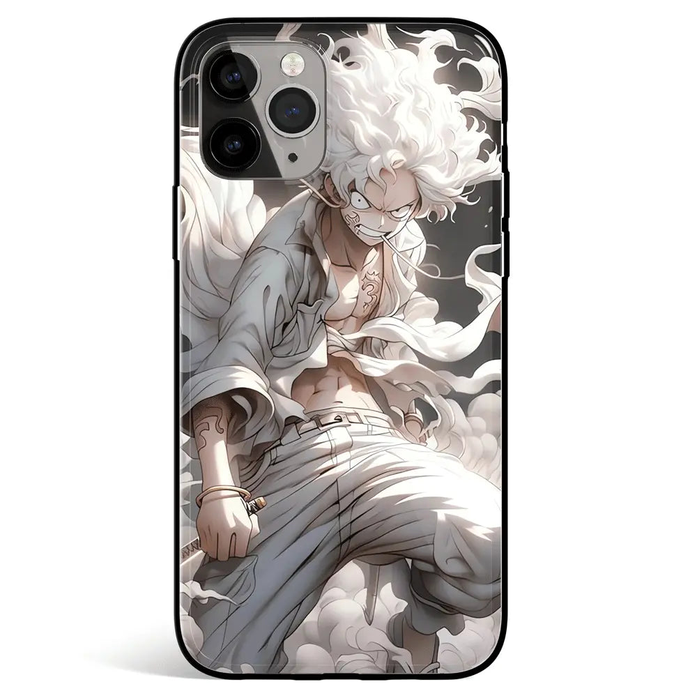One Piece Lufffy Gear 5th White Tempered Glass Soft Silicone iPhone Case-Phone Case-Monkey Ninja-iPhone 17-Glass Case-Monkey Ninja