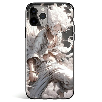 One Piece Lufffy Gear 5th White Tempered Glass Soft Silicone iPhone Case-Phone Case-Monkey Ninja-iPhone 17-Glass Case-Monkey Ninja