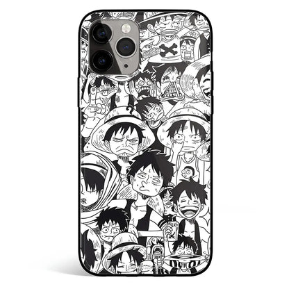 One Piece Luffy Emoji Memes Face Sketches iPhone Tempered Glass Soft Silicone Phone Case-Phone Case-Monkey Ninja-iPhone 17-Glass Case-Monkey Ninja