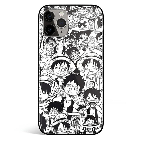 One Piece Luffy Emoji Memes Face Sketches iPhone Tempered Glass Soft Silicone Phone Case-Phone Case-Monkey Ninja-iPhone 17-Glass Case-Monkey Ninja