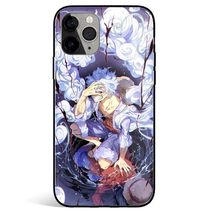 One Piece Luffy Gear 5 White hair Tempered Glass Soft Silicone iPhone Case-Phone Case-Monkey Ninja-iPhone 17-Glass Case-Monkey Ninja