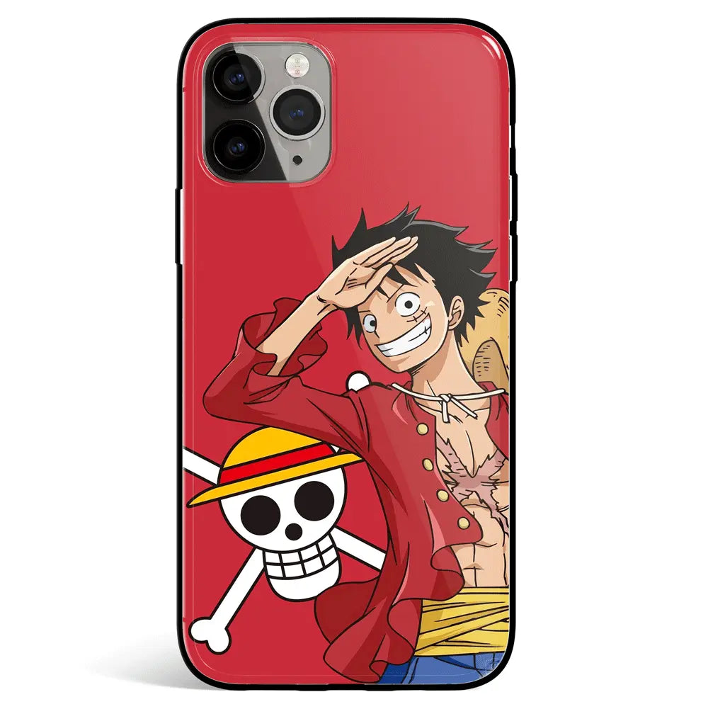 One Piece Luffy Red Background Tempered Glass Soft Silicone iPhone Case-Phone Case-Monkey Ninja-iPhone 17-Glass Case-Monkey Ninja