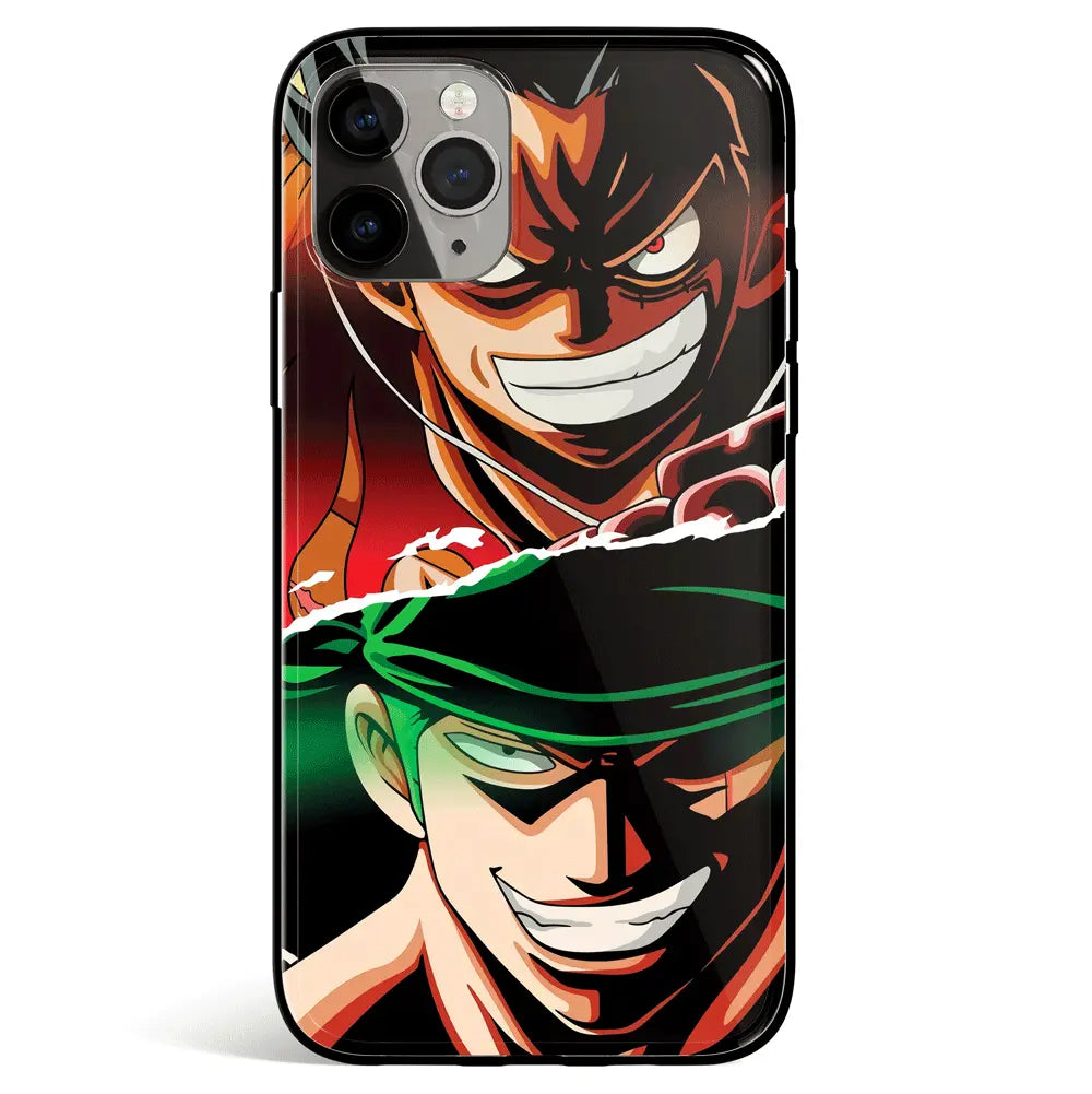 One Piece Luffy and Zoro Heads Tempered Glass Soft Silicone iPhone Case-Phone Case-Monkey Ninja-iPhone 17-Glass Case-Monkey Ninja