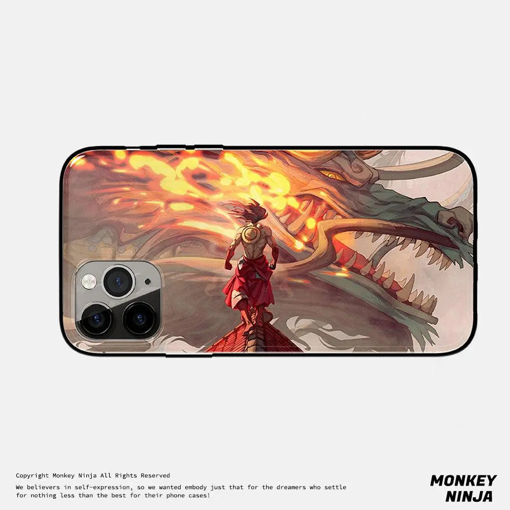 One Piece Luffy vs Kaido Eastern Dragon Tempered Glass Soft Silicone iPhone Case-Phone Case-Monkey Ninja-iPhone 17-Glass Case-Monkey Ninja