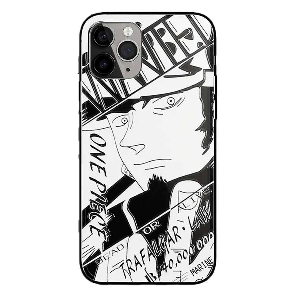 One Piece Robin Law Chopper Sabo Characters Sketch Tempered Glass Phone Case-Phone Case-Monkey Ninja-iPhone 17-Law-Glass Case-Monkey Ninja