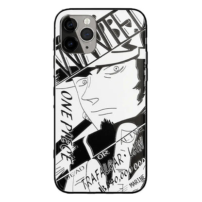 One Piece Robin Law Chopper Sabo Characters Sketch Tempered Glass Phone Case-Phone Case-Monkey Ninja-iPhone 17-Law-Glass Case-Monkey Ninja