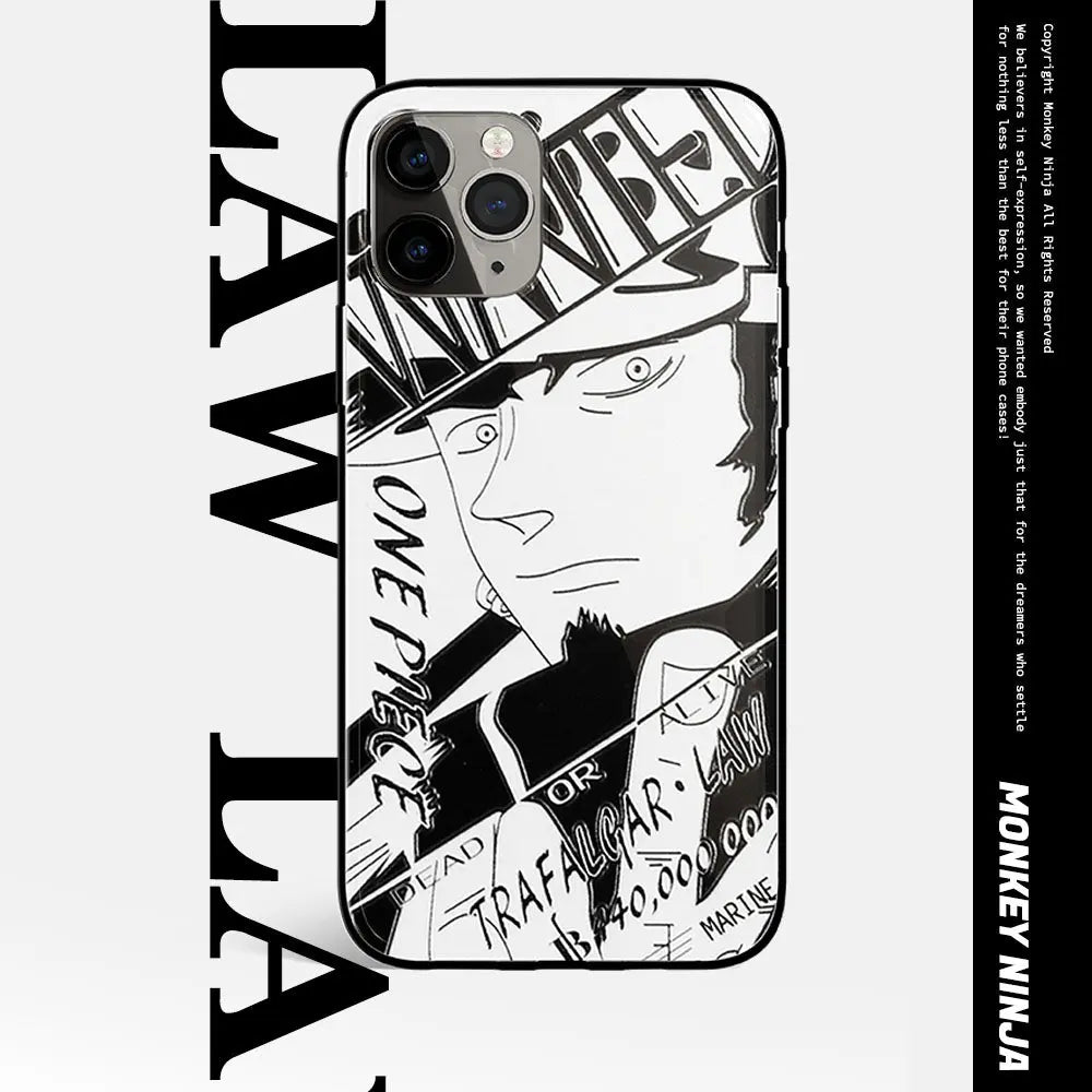 One Piece Robin Law Chopper Sabo Characters Sketch Tempered Glass Phone Case-Phone Case-Monkey Ninja-iPhone 17-Robin-Glass Case-Monkey Ninja