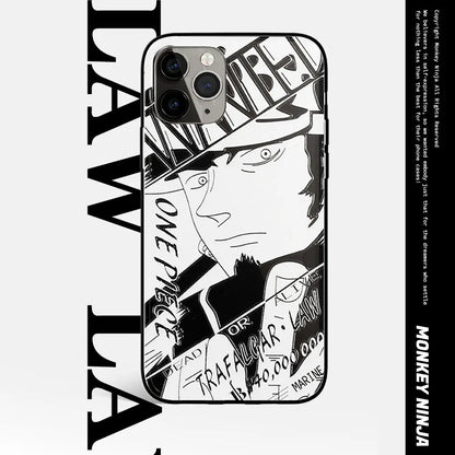 One Piece Robin Law Chopper Sabo Characters Sketch Tempered Glass Phone Case-Phone Case-Monkey Ninja-iPhone 17-Robin-Glass Case-Monkey Ninja