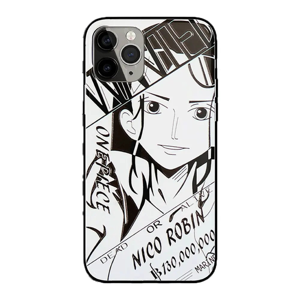 One Piece Robin Law Chopper Sabo Characters Sketch Tempered Glass Phone Case-Phone Case-Monkey Ninja-iPhone 17-Robin-Glass Case-Monkey Ninja