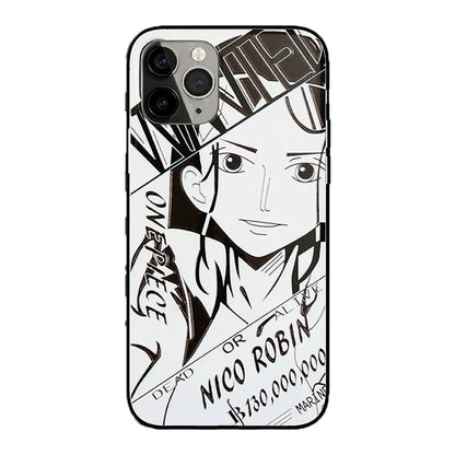 One Piece Robin Law Chopper Sabo Characters Sketch Tempered Glass Phone Case-Phone Case-Monkey Ninja-iPhone 17-Robin-Glass Case-Monkey Ninja