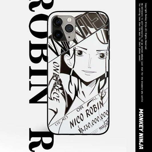 One Piece Robin Law Chopper Sabo Characters Sketch Tempered Glass Phone Case-Phone Case-Monkey Ninja-iPhone 17-Robin-Glass Case-Monkey Ninja