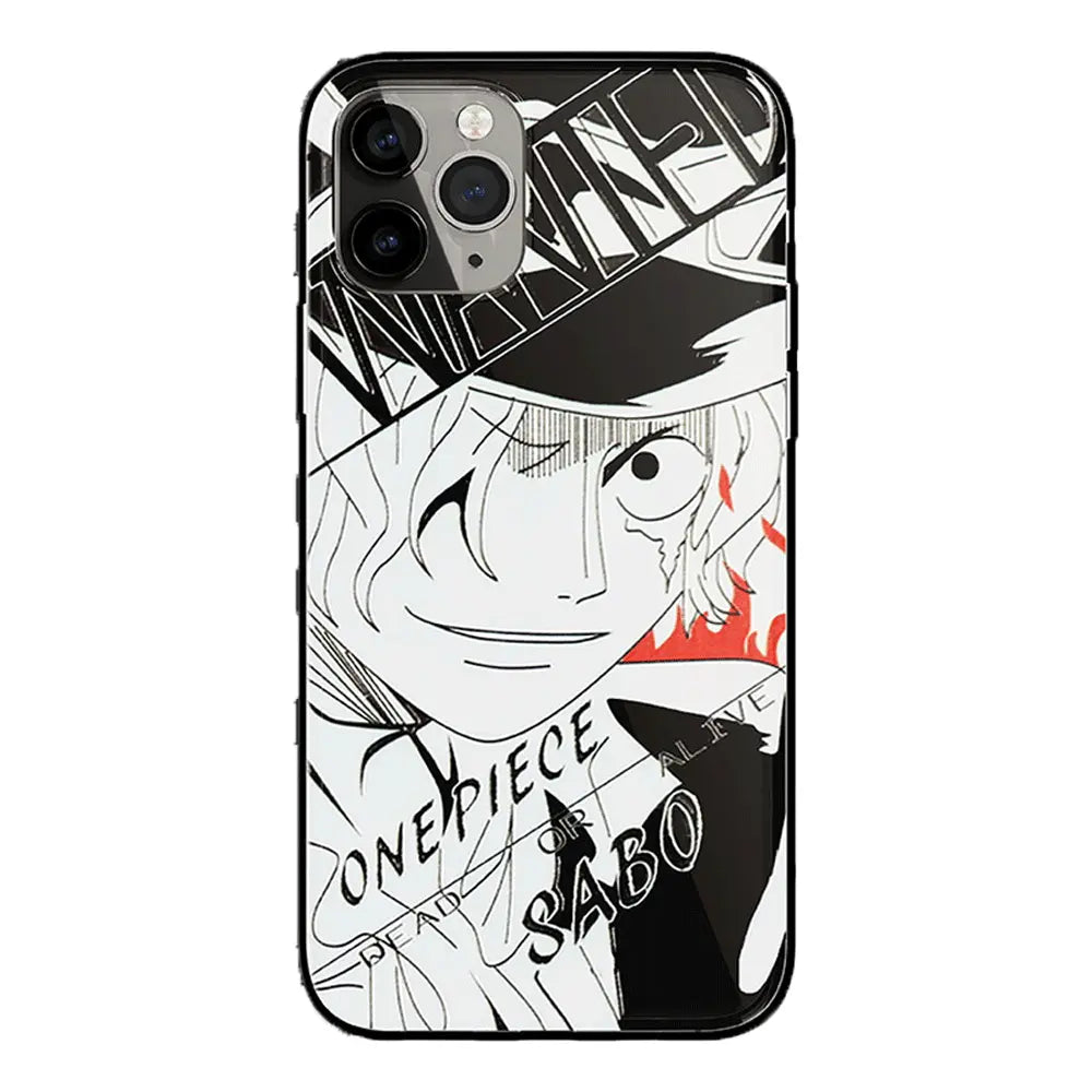 One Piece Robin Law Chopper Sabo Characters Sketch Tempered Glass Phone Case-Phone Case-Monkey Ninja-iPhone 17-Sabo-Glass Case-Monkey Ninja