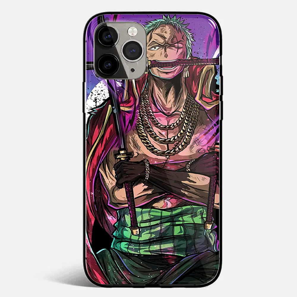 One Piece Roronoa Zoro Three Swords Styles Tempered Glass Soft Silicone iPhone Case-Phone Case-Monkey Ninja-iPhone 17-Glass Case-Monkey Ninja