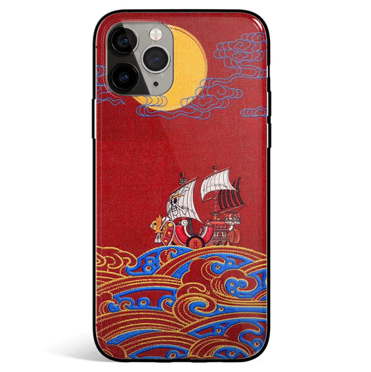 One Piece Thousand Sunny Embroidery Tempered Glass Soft Silicone iPhone Case-Phone Case-Monkey Ninja-iPhone 17-Glass Case-Monkey Ninja