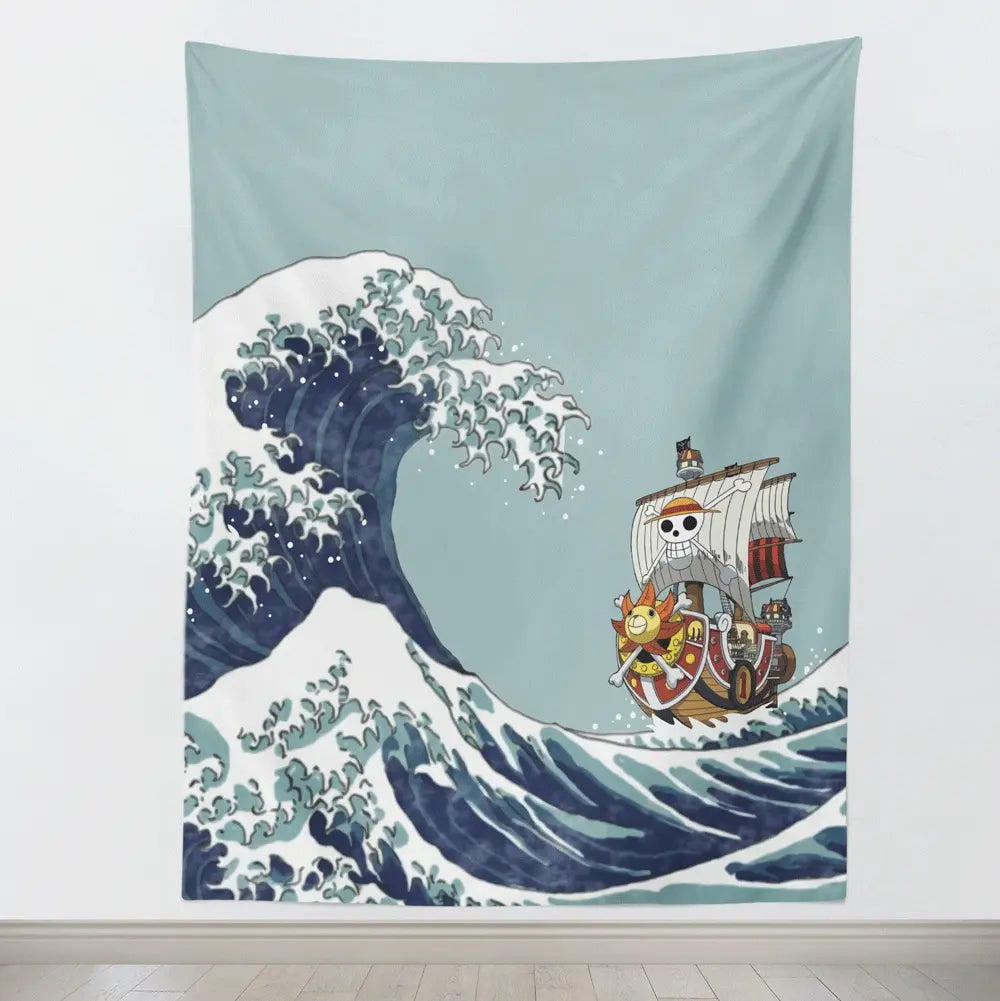 One Piece Thousand Sunny & Great Wave off Kanagawa Tapestry-Taspetry-Monkey Ninja-100cm * 150cm-Monkey Ninja