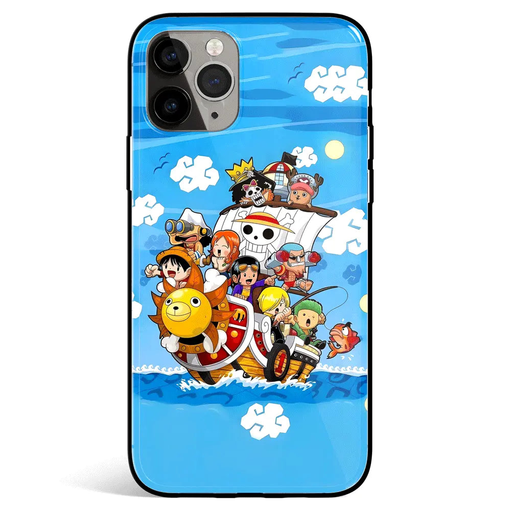 One Piece Thousand Sunny Mugiwara Crew Tempered Glass Soft Silicone iPhone Case-Phone Case-Monkey Ninja-iPhone 17-Glass Case-Monkey Ninja