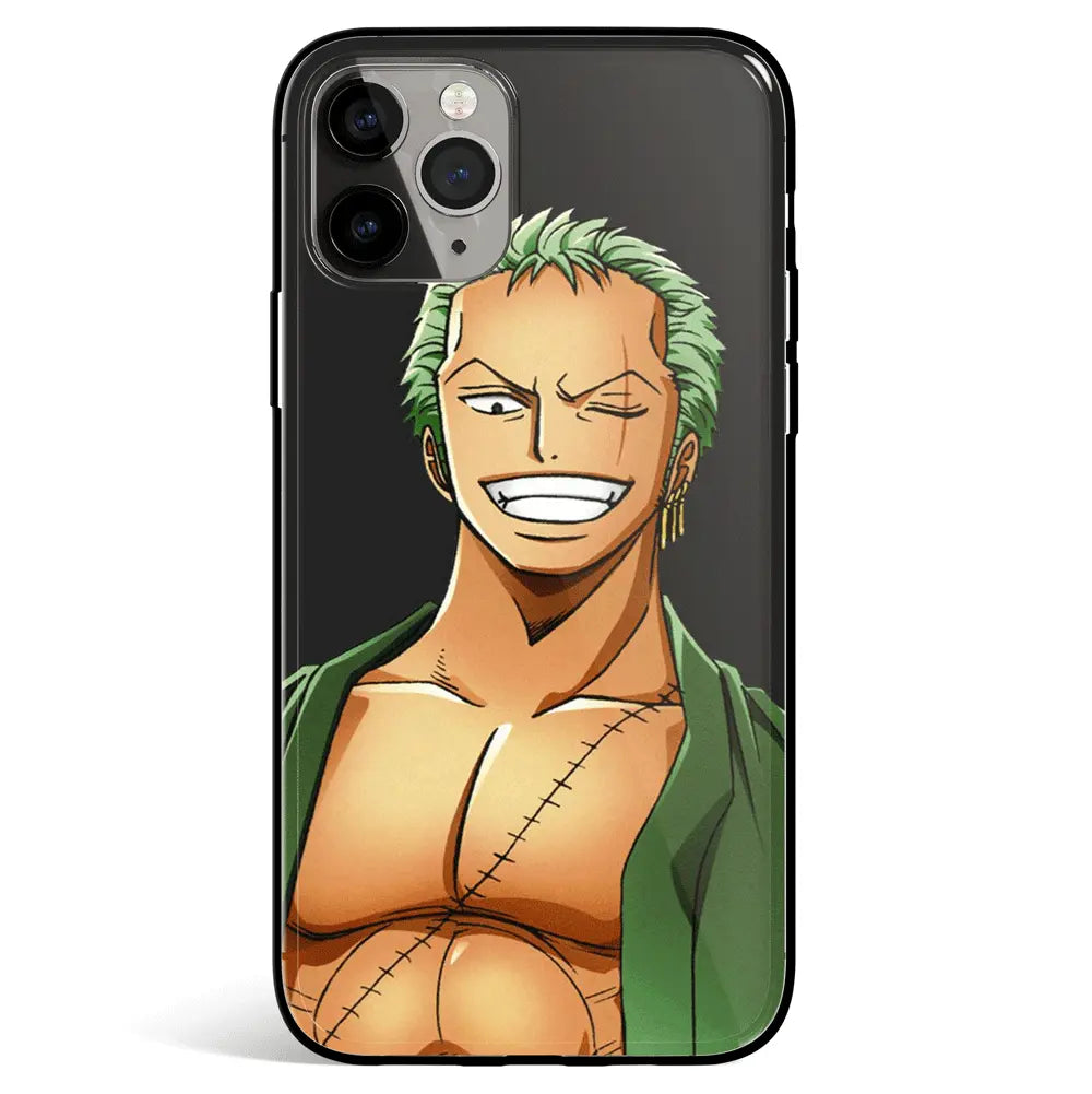 One Piece Zoro Black Background Tempered Glass Soft Silicone iPhone Case-Phone Case-Monkey Ninja-iPhone 17-Glass Case-Monkey Ninja