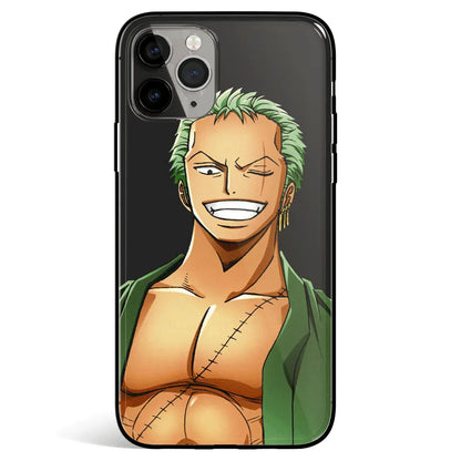 One Piece Zoro Black Background Tempered Glass Soft Silicone iPhone Case-Phone Case-Monkey Ninja-iPhone 17-Glass Case-Monkey Ninja