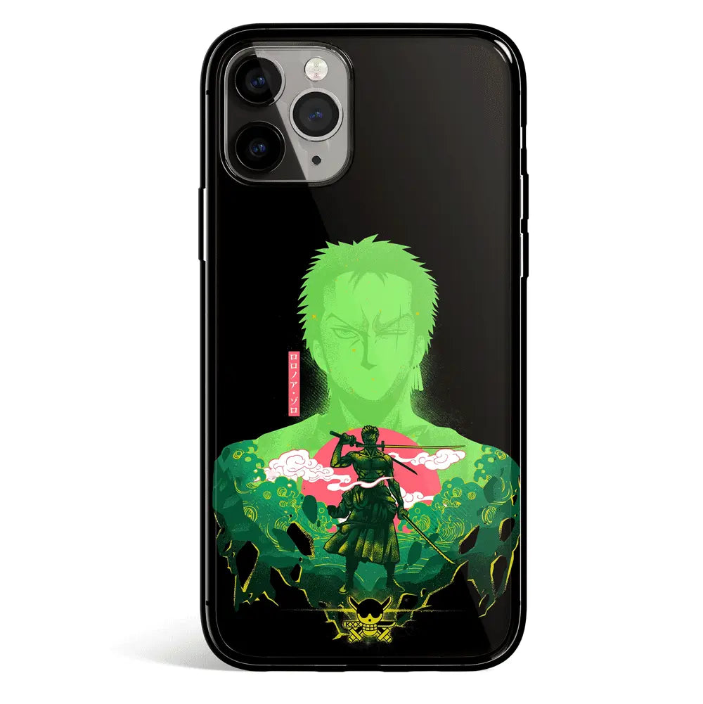 One Piece Zoro Green Silhouette Tempered Glass Soft Silicone iPhone Case-Phone Case-Monkey Ninja-iPhone 17-Glass Case-Monkey Ninja