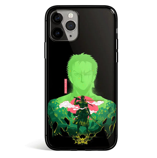 One Piece Zoro Green Silhouette Tempered Glass Soft Silicone iPhone Case-Phone Case-Monkey Ninja-iPhone 17-Glass Case-Monkey Ninja