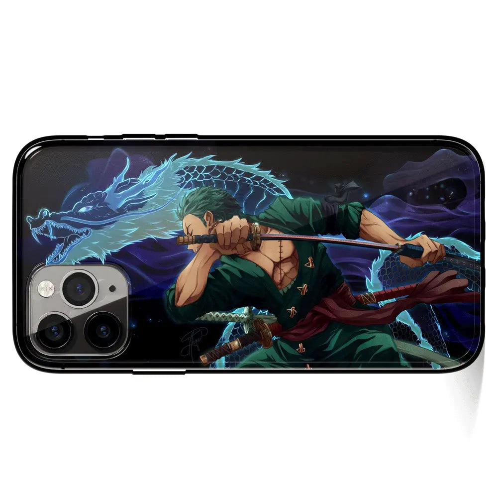 One Piece Zoro King of Hell Three Sword Style Tempered Glass Soft Silicone iPhone Case-Phone Case-Monkey Ninja-iPhone 17-Glass Case-Monkey Ninja
