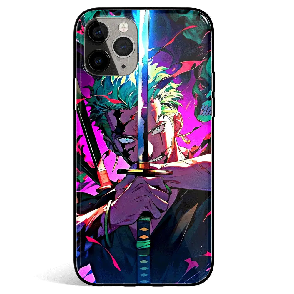 One Piece Zoro Purple Sword Tempered Glass Soft Silicone iPhone Case-Phone Case-Monkey Ninja-iPhone 17-Glass Case-Monkey Ninja
