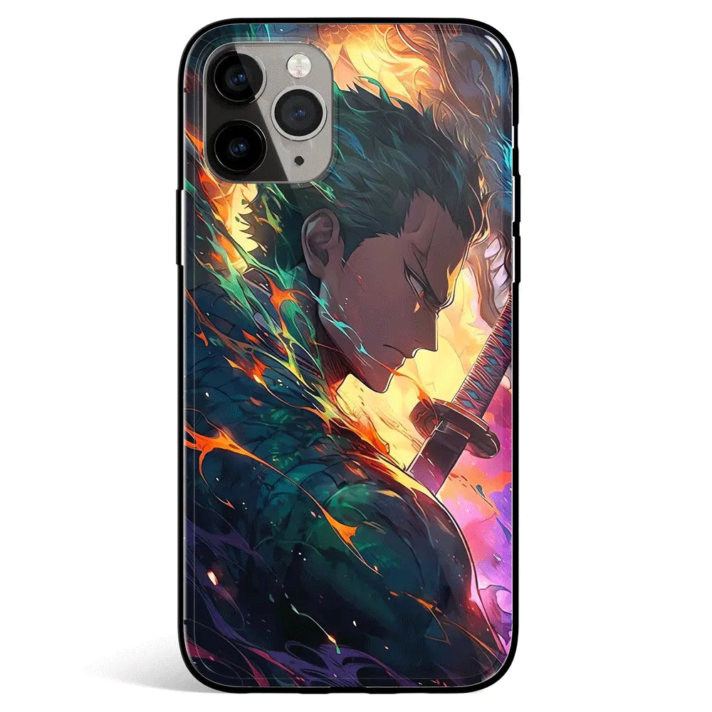 One Piece Zoro Side Face 1 Tempered Glass Soft Silicone iPhone Case-Phone Case-Monkey Ninja-iPhone 17-Glass Case-Monkey Ninja