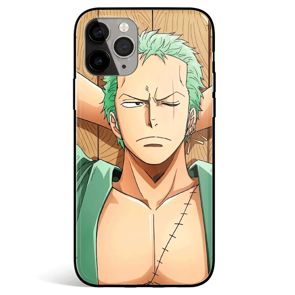 One Piece Zoro Thinking Tempered Glass Soft Silicone iPhone Case-Phone Case-Monkey Ninja-iPhone 17-Glass Case-Monkey Ninja
