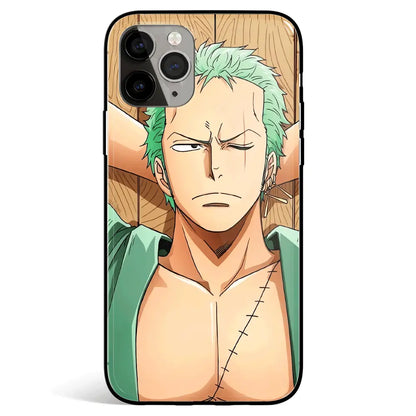 One Piece Zoro Thinking Tempered Glass Soft Silicone iPhone Case-Phone Case-Monkey Ninja-iPhone 17-Glass Case-Monkey Ninja