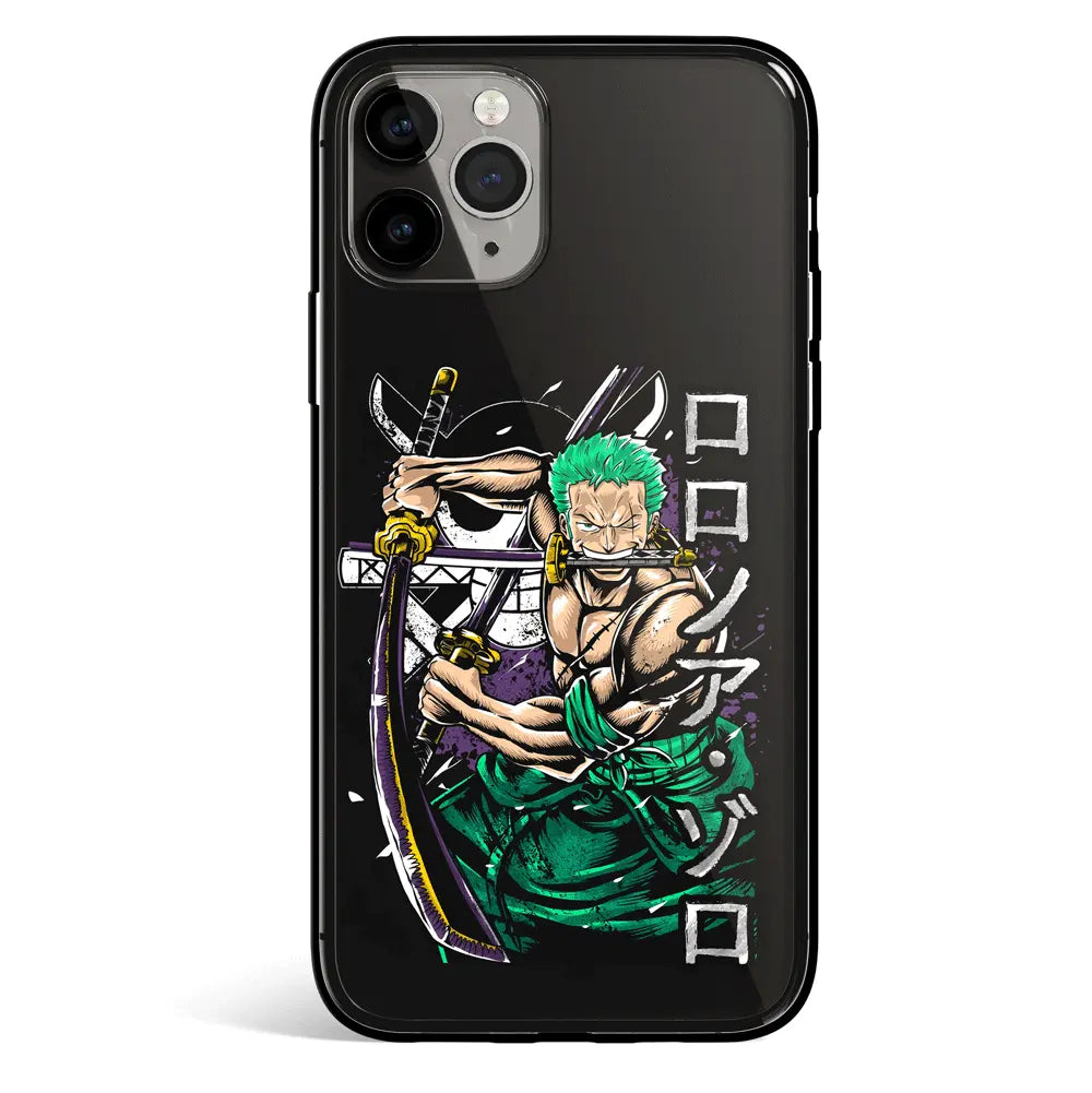 One Piece Zoro Three Swords Style 5 Tempered Glass Soft Silicone iPhone Case-Phone Case-Monkey Ninja-iPhone 17-Glass Case-Monkey Ninja