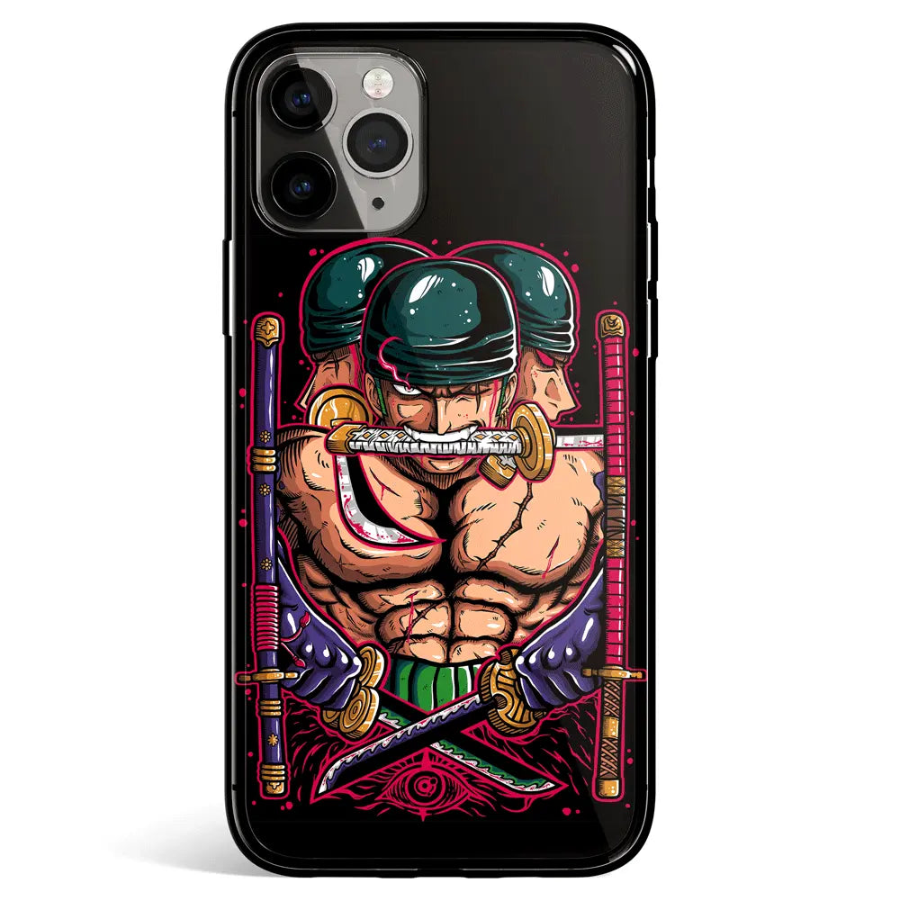 One Piece Zoro Three Swords Style Tempered Glass Soft Silicone iPhone Case-Phone Case-Monkey Ninja-iPhone 17-Glass Case-Monkey Ninja