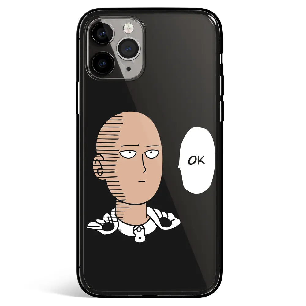 One Punch Man Saitama Oh Ok Tempered Glass Soft Silicone iPhone Case-Phone Case-Monkey Ninja-iPhone 17-Glass Case-Monkey Ninja