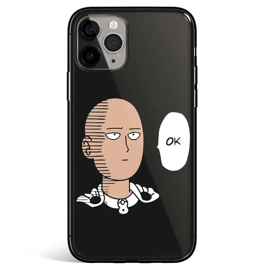 One Punch Man Saitama Oh Ok Tempered Glass Soft Silicone iPhone Case-Phone Case-Monkey Ninja-iPhone 17-Glass Case-Monkey Ninja