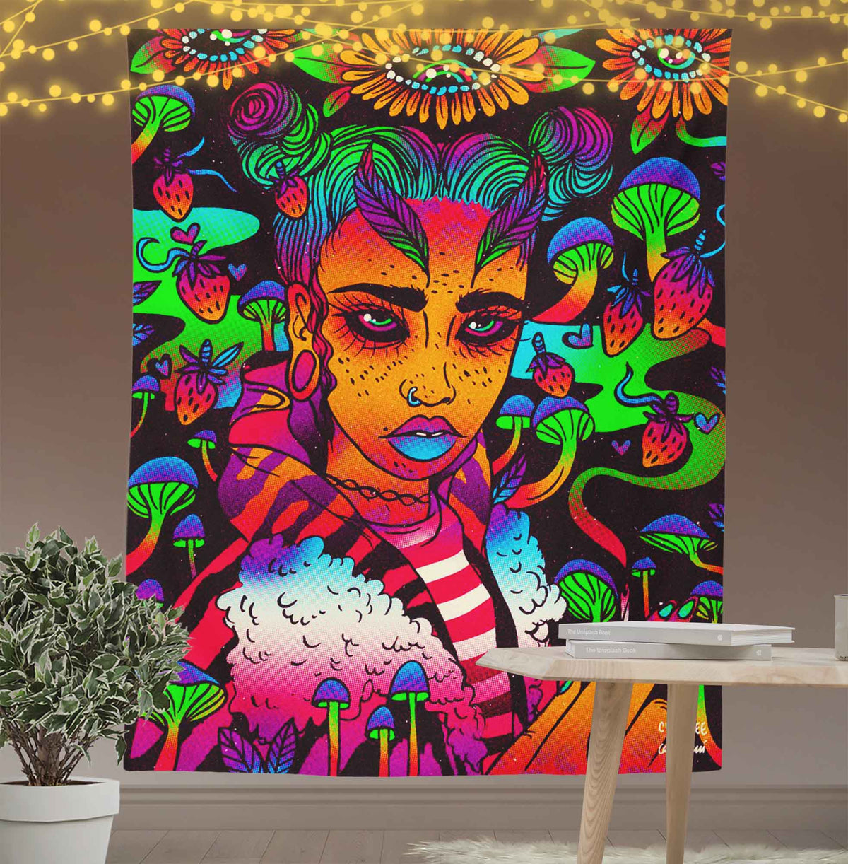 Psychedelic Hippie Girl Tapestry-Taspetry-Wallarts Lab-100cm * 150cm-Monkey Ninja