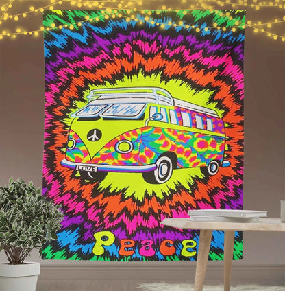 Psychedelic Hippie Rainbow Bus Tapestry-Taspetry-Wallarts Lab-100cm * 150cm-Monkey Ninja