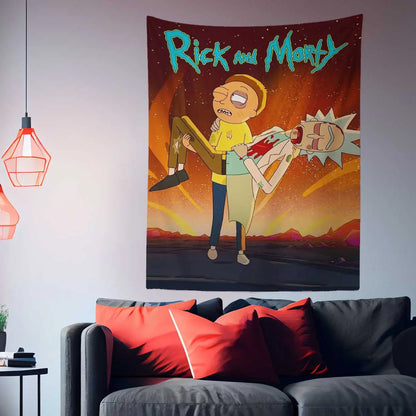 Rick and Morty Funny Anime Tapestry-Taspetry-Wallarts Lab-100cm * 150cm-Monkey Ninja