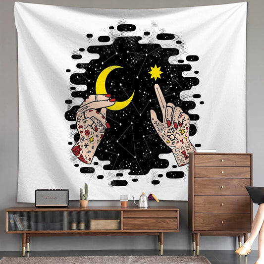 Black White Carry the Moon Point at the Star Tapestry-Taspetry-Monkey Ninja-100cm * 150cm-Monkey Ninja
