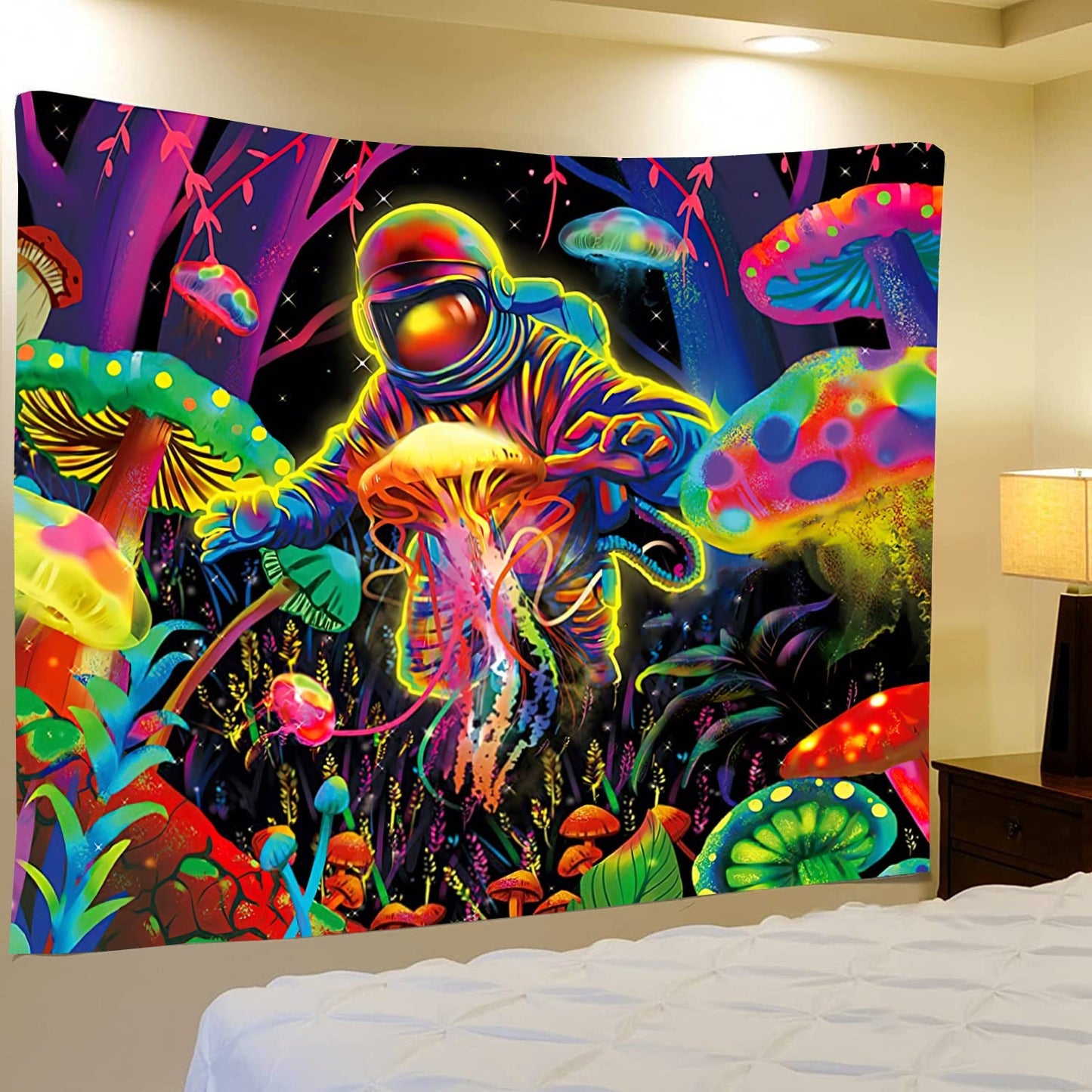 Astronaut Looking for Mushrooms Tapestry