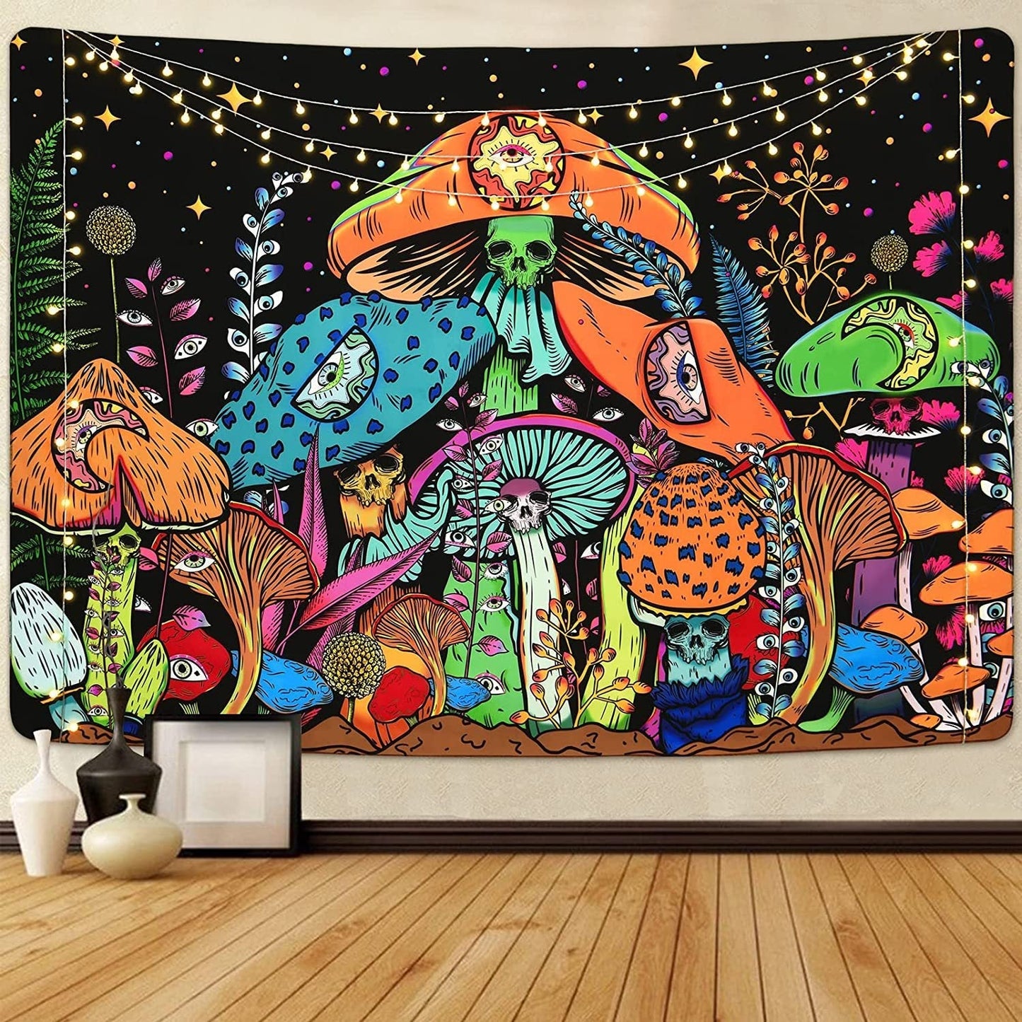 Trippy Skull Mushrooms Tapestry