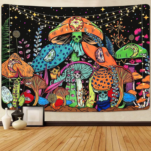 Trippy Skull Mushrooms Tapestry-Taspetry-Monkey Ninja-100cm * 150cm-Monkey Ninja