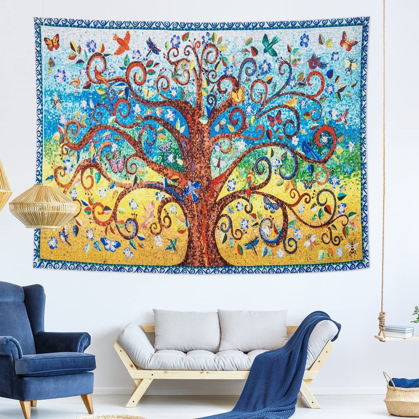 Nature Butterflies Tree Mosaic Tapestry