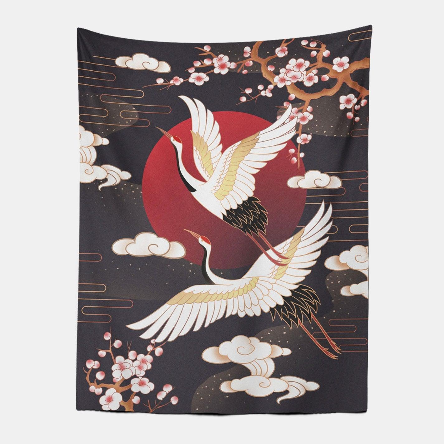 Chinese Japanese Style Crane and plum blossom Tapestry-Taspetry-Wallarts Lab-100cm * 150cm-Monkey Ninja