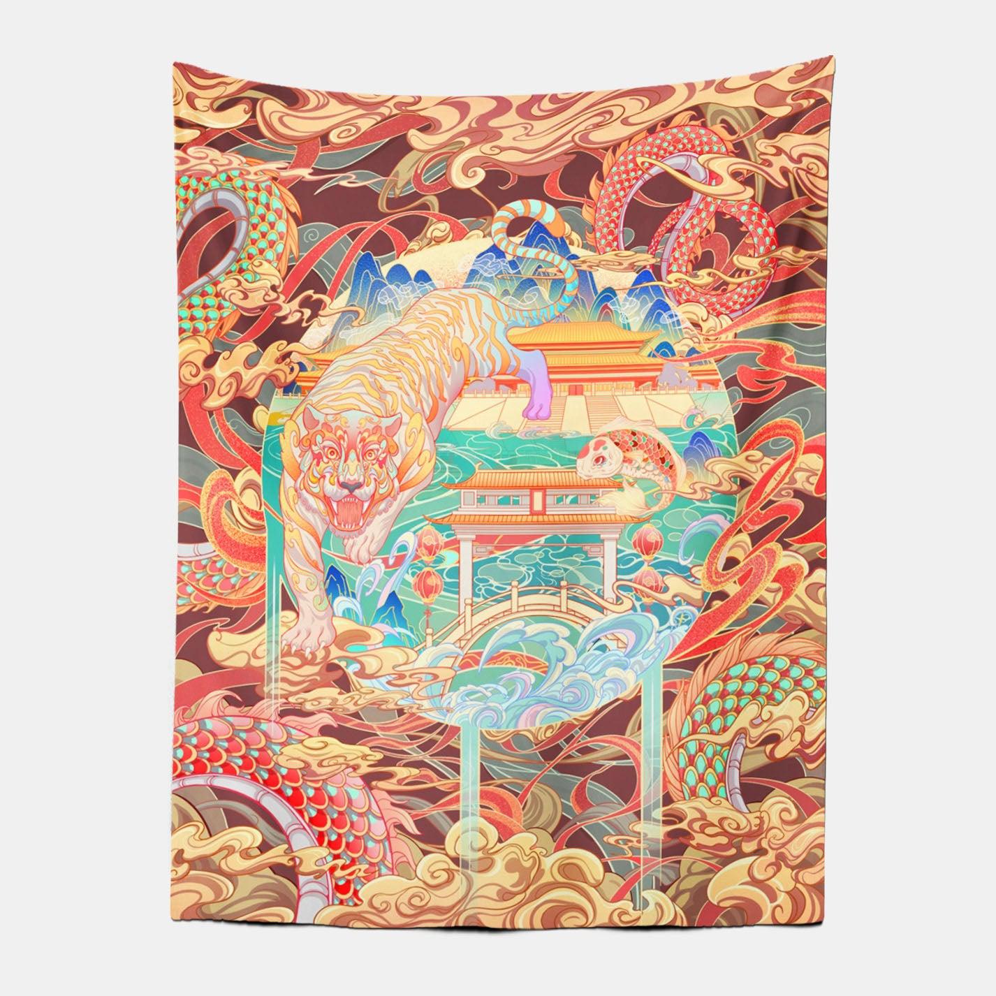Chinese Style Tiger&Dragon Tapestry-Taspetry-Wallarts Lab-100cm * 150cm-Monkey Ninja