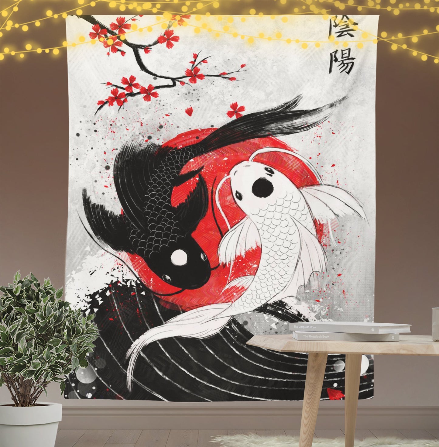 Chinese Japanese Ukiyoe Style Yin-Yang Tapestry