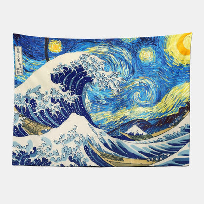 Japanese Ukiyoe Style Starry& Waves Tapestry-Taspetry-Wallarts Lab-100cm * 150cm-Monkey Ninja